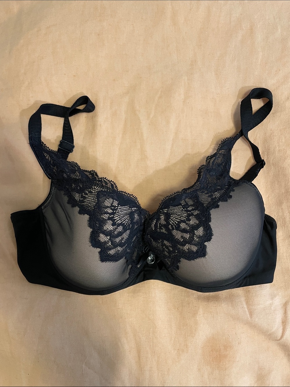 Chantelle Black Lace Underwire Bra with Sheer Cups